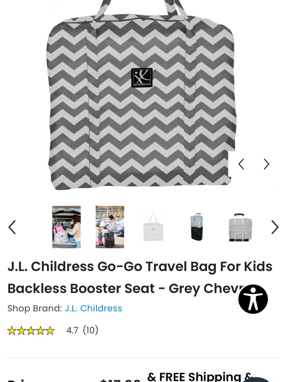 Grey Chevron Backless Booster Travel Bag for Kids